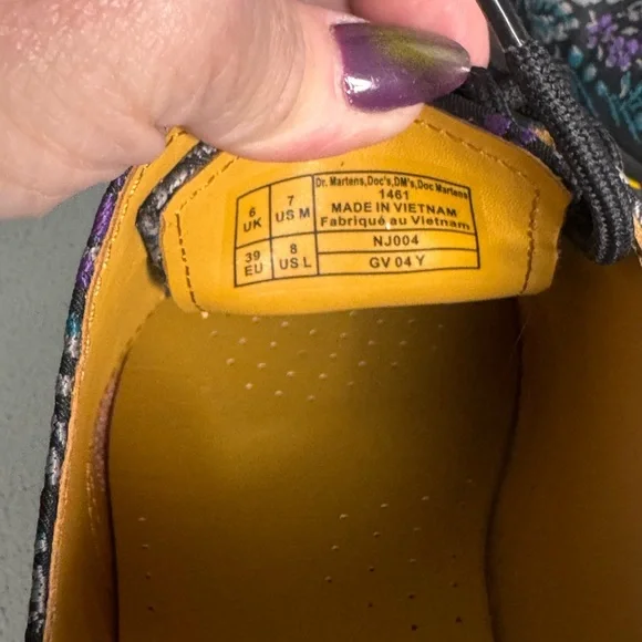 Dr. Martens 1461 Floral Jacquard Black Purple Mens Sz 7 or Women sz 9 NWOB - Picture 8 of 13